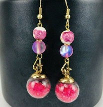 Pink Rose Crystal Frost Drop Dangle Earrings Gold Tone Handmade  - $24.99