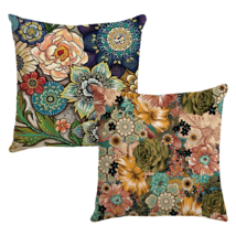 2pcs Boho Floral Throw Pillow Covers, Vintage Bohemian Flower Design, 18&quot;x18&quot; - £17.77 GBP