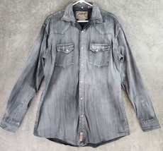 Rafter C Shirt Mens Large Tall Gray Distressed Western Pearl Snap Long Sleeve - £23.45 GBP