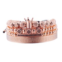 Xury royal king bracelet set stainless steel beads cz charms roman bangle men bracelets thumb200