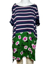 Anthropologie Shirt Women&#39;s XL Blue Green Striped Floral Casual Bohemian... - £15.91 GBP