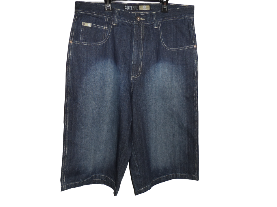 Southpole Men&#39;s Premium Core Vintage Jeans Shorts Dark Blue Size 34 Rare... - $64.12