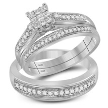 10k White Gold His Hers Princess Diamond Cluster Matching Bridal Wedding... - $799.00