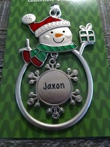 Christmas Snowman Rare Personalize &quot;Jaxon&quot; Collectable Silver Ornament Ganz New - £20.14 GBP