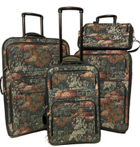 Atlantic 4 Piece Luggage Suitcases SET TAPESTRY Green Floral Wheels Tele... - £233.60 GBP