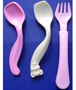 Plastic Baby/Toddler Plastic Fork &amp; Curved Spoons One With Bear - £3.11 GBP