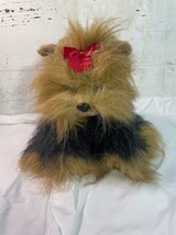 1997 Ty Plush Yorkie Yorkshire Terrier Red Bow Plush Black and Tan Dog Puppy - $9.75