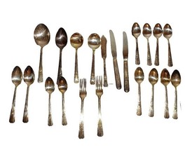Vintage ONEIDA 21 Pieces Debonair Silver Plate Art Deco Mixed Flatware Set - $32.99