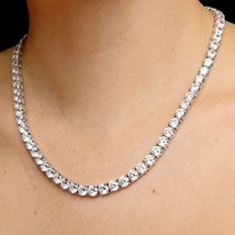 6mm Big Simulated Diamond Solitaire 14k White Gold Plated Tennis Necklace Chain - £369.76 GBP