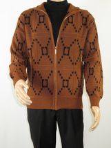 Mens SILVERSILK Fancy Thick Sweater Jacket Zipper Pockets Mock Neck 4202 Brown image 5
