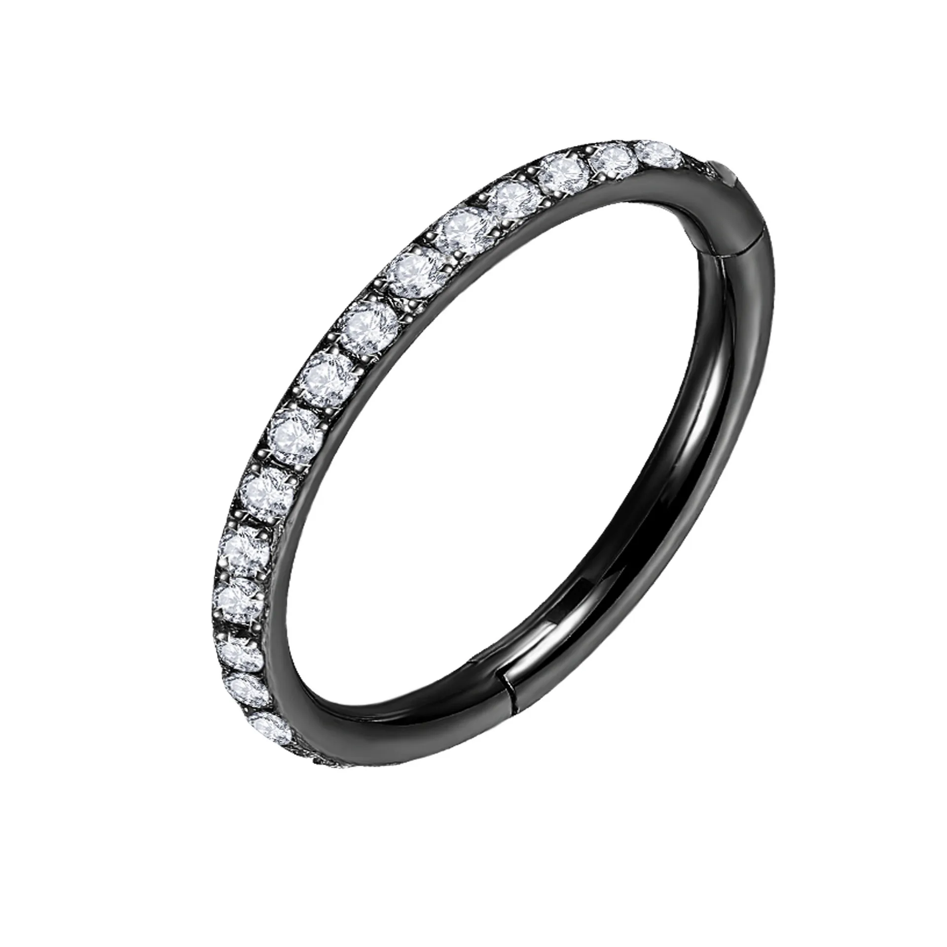 Crystal Clear Zircon Earrings Hoops Hiphop Rock Hinged CZ Segment Ring Clicker E - £59.50 GBP