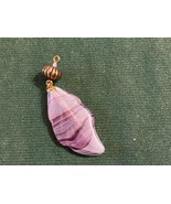 Vintage Polished Amethyst Feather Shaped Pendant w/ Metal Bail &amp; 2 Seed ... - £11.14 GBP