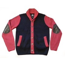 Xray JEANS Men Cardigan Size M Wool Blend Shawl Collar Patched Elbows Red Black  - £46.48 GBP