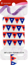 NEW Singer Ribbon Patriotic Pennants on white 5/8 inx12 ft satin fabric red blue - £1.96 GBP