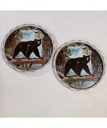 Vintage Serving Trays (2) 11” James Artig Black Bear Painted Tin Metal 1... - $363.73 MXN