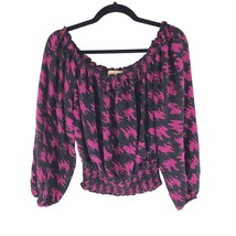Michael Kors Womens Blouse Top Silk Crop Off Shoulder Geometric Pink Black M - £11.45 GBP