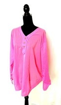 Ladies Chiffon Blouse, Hot  Pink, Gold-tone Buttons,  Convertible Sleeves, XXL - $27.47