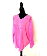 Ladies Chiffon Blouse, Hot  Pink, Gold-tone Buttons,  Convertible Sleeve... - $27.47