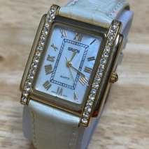 Vintage Gruen Unisex Gold Tone Rectangle Leather Analog Quartz Watch~New Battery - £22.77 GBP