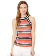Ella Moss Margot Coral Flames Stripe High Neck Sweater Knit Tank Top Shi... - $629.20 MXN