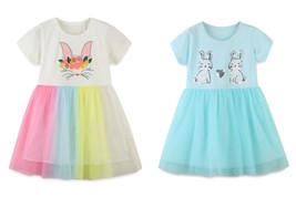 NEW Easter Sequin Bunny Girls Short Sleeve Rainbow Tutu Dress 2T 3T 4T 5T 6 7 - £8.34 GBP