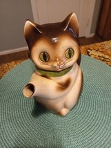 Vintage CMI 8.5&quot; Porcelain Kitty Cat Teapot w/ Green Collar Made in Japan 1972 - £35.60 GBP