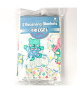 Riegel Receiving Baby Blankets Teddy Bear NOS 30”x40” lot of 2