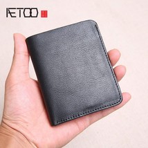 AETOO Wallet Men&#39;s Short Leather Top Layer Leather Slim Mini Wallet women&#39;s Vert - £28.19 GBP