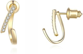 18K Gold Plated 925 Sterling Silver Post Hoop Ear Jacket Earrings (Gold) - £9.63 GBP