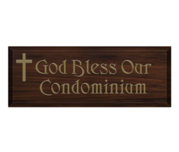 &quot;God Bless Our Condominium&quot; Wooden Wall Plaque 11&quot; x 4&quot; Catholic - £15.98 GBP