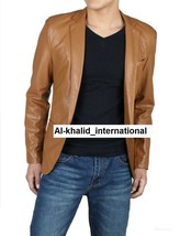 New Tan Stylish Causal Formal Blazer 100% Leather Lambskin Business Hand... - £94.92 GBP