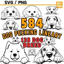 584 Dog Head Peeking Line Art Bundle - 128 Dog Breeds SVG PNG Files - $2.98