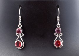 925 Sterling Silver Round Garnet Gemstone Gold/ Rose Plated Handcrafted Earrings - £21.40 GBP+