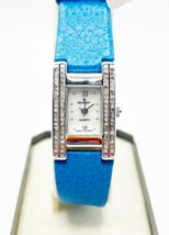 NEW Peugeot 331 Ladies Watch Silver Tone w/ Crystal Accents &amp; Blue Leather Band - £37.12 GBP