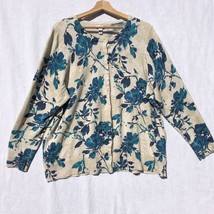 Croft &amp; Barrow 2x Beige w Green Blue Flowers Cardigan Sweater Cotton - £19.43 GBP