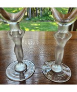 2 Bayel French Crystal Cocktail/Wine Glass Pair Nude Women Stem Arms Up - $39.60