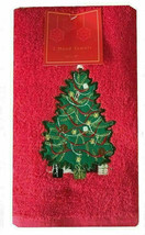 Christmas Trees Red Hand Towels Cotton Set of 2 Embroidered Guest Bathro... - £30.62 GBP
