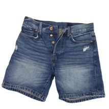 &amp;Denim Womens Jean Shorts 28  Straight Blue Medium Wash Button Fly Distressed - £13.33 GBP