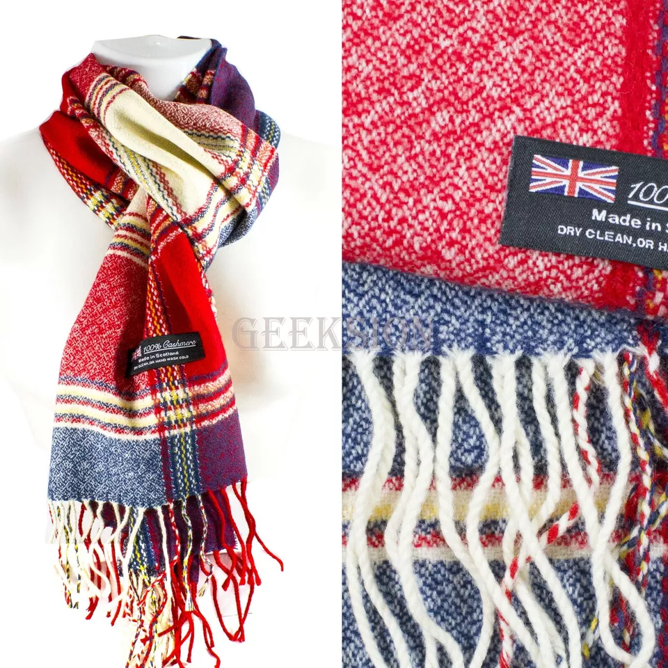 Winter Unisex 100% Cashmere Plaid &amp; Solid Wool Scarves Made in Scotland ... - £14.33 GBP