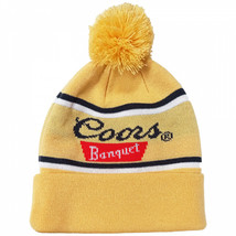 Coors Banquet Beer Knit Cuff Pom Beanie Yellow - £25.01 GBP
