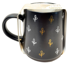 Thyme and Table Ceramic Mug 16oz Black with Gold White Leaves 4 in New - £11.65 GBP