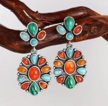 Red Agate Turquoise Mixed Color Earrings - £10.35 GBP