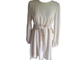 SHEIN LADY&#39;S DRESS SZ MEDIUM CREAM LONG SLEEVE GATHERS AT WAIST BUTTON O... - £10.05 GBP