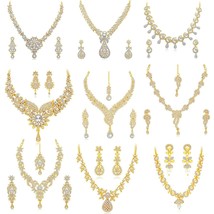 9 X Indian Bollywood Gold Plated Wedding Jewellery Austrian Diamond Necklace Set - £45.09 GBP