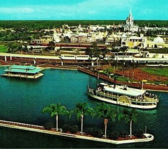 Vtg Chrome Postcard Walt Disney World 1970s Magic Kingdom Aerial Monorail Castle - $3.91
