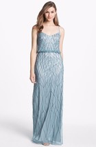 Adrianna Papell Beaded Mesh Blouson Gown Dress Sz 12 Slate - £76.75 GBP