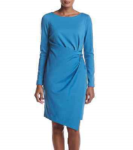 New Jones New York Blue Pleated Faux Wrap Sheath Dress Size 14 - £44.10 GBP