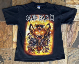 Vtg ICED EARTH T-Shirt-Black-Cygnus-L-90&#39;s Rock Graphic Tee-Dark Genesis - $58.44