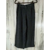 Time and Tru Womens Linen Blend Pants Size Medium Black White Stripe Wid... - £11.71 GBP