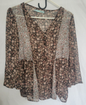 Maurices Womens Sheer Blouse Size M Floral Boho Flared Sleeves Dressy Top - $12.99